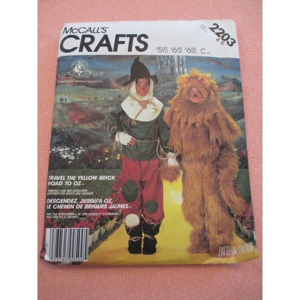 Vtg McCall's 2203 Scarecrow Lion Wizard of Oz 1985 Kid 4-6 Costume Pattern Uncut